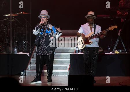 Toronto, Canada. 01st Aug, 2023. Boy George (L), lead singer of English new wave band, Culture Club, and Michael Emile Craig ( Mikey Craig) (R) performing at a sold out show at Budweiser Stage in Toronto. (Photo by Angel Marchini/SOPA Images/Sipa USA) Credit: Sipa USA/Alamy Live News Stock Photo