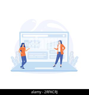 Blog Creation, Starting Personal Lifestyle Vlog, Live Video Streaming Channel Launch, flat vector modern illustration Stock Vector