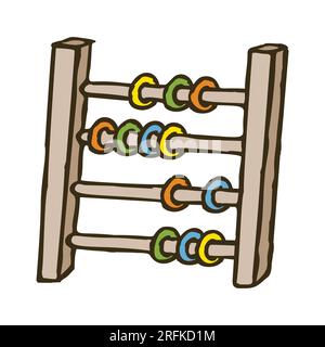 Doodle abacus with colorful rainbow colored wooden beads. Hand drawn vintage calculation tool symbol Stock Vector