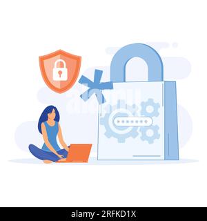 Cyber security concept, . Data security, protected access control, privacy data protection, flat vector modern illustration Stock Vector