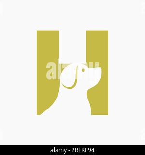 Letter H Pet Logo Design. Dog Logo Symbol Vector Template. Dog On Alphabet Stock Vector
