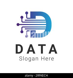Initial Letter D Data Tech Logo Design Stock Vector