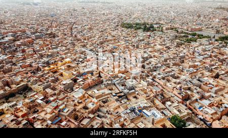 Aerial drone view of Marrakesh, Morocco. View of multiple old residential buildings made in national style Stock Photo