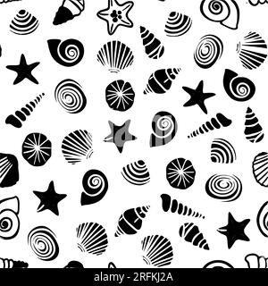 vector pattern sea objects black and white on white isolated Stock Vector