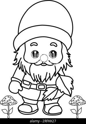 Coloring page with gnomes, autumn coloring page Stock Vector