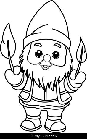 Coloring page with gnomes, autumn coloring page. Stock Vector