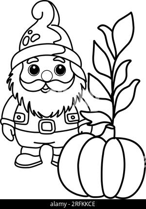 Coloring page with gnomes, autumn coloring page. Stock Vector