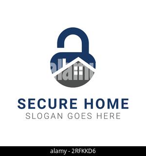 Home Security Lock Logo Design House Cyber Security Lock Stock Vector