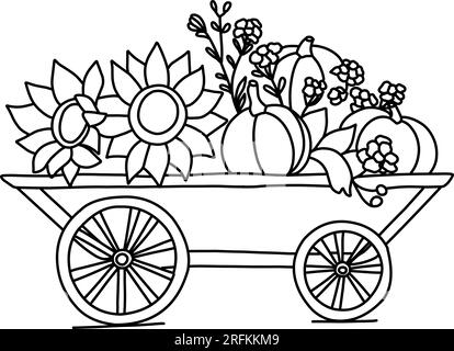 Coloring page with sunflowers, autumn coloring. Stock Vector