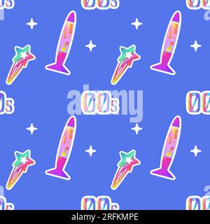 00s, y2k seamless pattern, hairpin, lava lamp . style blue Stock Vector