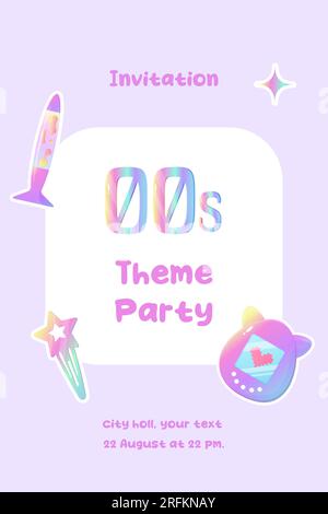 y2k invitation themed party 00s. tomagotchi, lava lamp .Holographic vector illustration Stock Vector