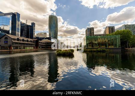 London, England, UK - August 5, 2022. Canary Wharf skyline. Located in the London Borough of Tower Hamlets, part of London's central business district Stock Photo