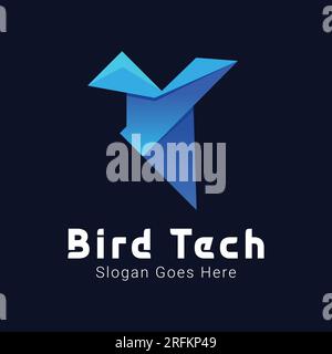 Bird Tech Logo Design Blue Bird Tech Stock Vector