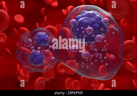 Multiple myeloma cells cluster in the blood flow - closeup view 3d illustration Stock Photo