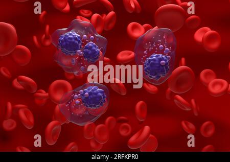 Multiple myeloma cells cluster in the blood flow - isometric view 3d illustration Stock Photo