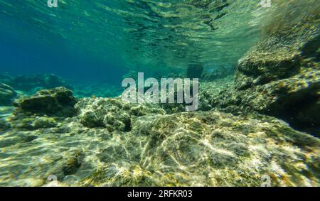 Undersea landscape with stones.  Clean waters of the Mediterranean. Stock Photo