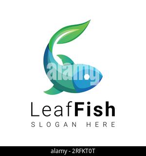 Modern Gradient Leaf Fish Logo Design Fish with Tail Leaf Logotype Stock Vector