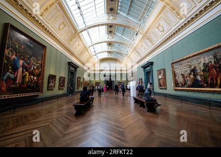 London, England, UK - July 29, 2022. The National Gallery art museum in London. Inside of the museum, art gallery exhibition and large paintings. Stock Photo