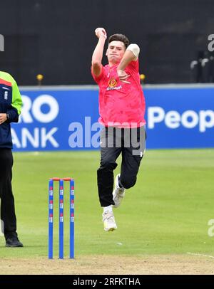 Hove UK 4th August 2023 -  during the Metro Bank One Day Cup cricket match at the 1st Central County Ground in Hove : Credit Simon Dack /TPI/ Alamy Live News Stock Photo