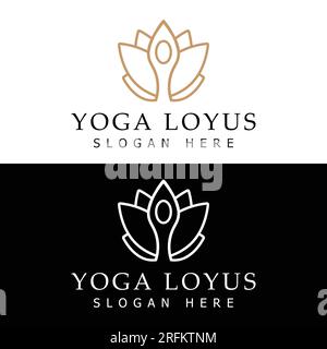 Luxury Yoga Lotus Flower with Human Yoga Posture Logo Design Stock Vector