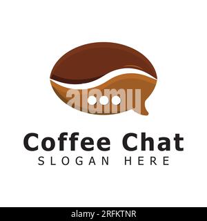 Brown Coffee Chat Logo Design Coffee Bean and Cup with Chat Icon Logotype Stock Vector