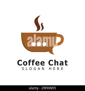 Brown Coffee Chat Logo Design Coffee Bean and Cup with Chat Icon Logotype Stock Vector