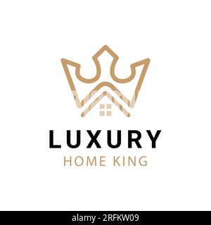 Luxury Home with Crown Logo Design Stock Vector