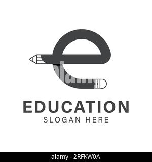 Letter E with Pencil Logo Design Letter E with Hat Logotype Education Stock Vector