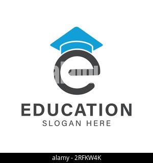 Letter E with Pencil Logo Design Letter E with Hat Logotype Education Stock Vector