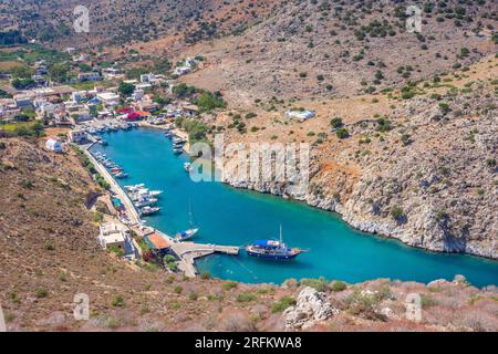 Vathy and Rina gulf in Kalymnos island Greece Stock Photo
