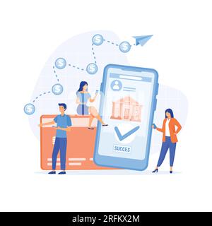 Mobile banking concept. people using app for money transfer, accounting and online banking. people using app for money transfering, accounting and onl Stock Vector