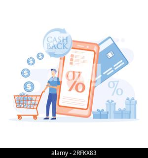 Cash back loyalty program. Saving money. Refund money service app on smartphone screen. Online banking. flat vector modern illustration Stock Vector