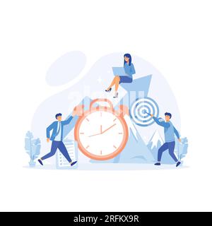 Time Management Concept, active group of people doing their daily routine productively to reach goal, flat vector modern illustration Stock Vector