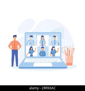 work from home and work from anywhere concept, people connecting together, flat vector modern illustration Stock Vector