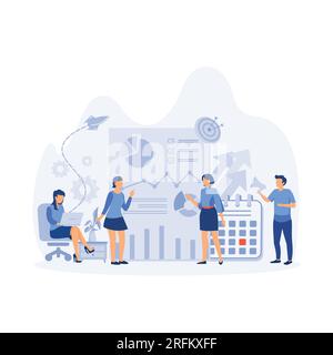 teamwork communication. People work together making a plan on a board, Business planning. Business planning. flat vector modern illustration Stock Vector