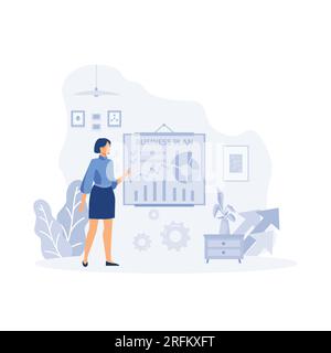 businesswoman making presentation of business plan. management, organization, success strategy, flat vector modern illustration Stock Vector