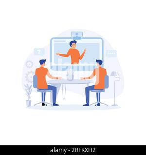 Consulting and training concept. Business team at the video conference call in boardroom, flat vector modern illustration Stock Vector