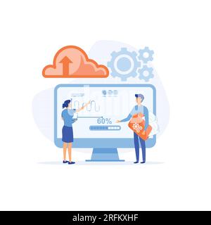 Download file concept. Cloud service and information exchange on Internet. flat vector modern illustration Stock Vector
