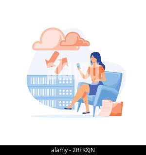Cloud storage concept, Digital hosted storage, database security, data infrastructure service, cloud computing, flat vector modern illustration Stock Vector