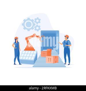 Engineer working with interactive interface. innovative manufacturing. flat vector modern illustration Stock Vector
