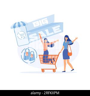 Special offer or big seasonal sale, Big sale shopping. People shop online. E-commerce and online shopping. flat vector modern illustration Stock Vector