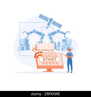 Smart industry, innovative manufacturing. Engineer working with interactive interface. flat vector modern illustration Stock Vector