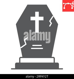 Tombstone glyph icon, halloween and holiday, headstone vector icon, gravestone vector graphics, editable stroke solid sign, eps 10. Stock Vector