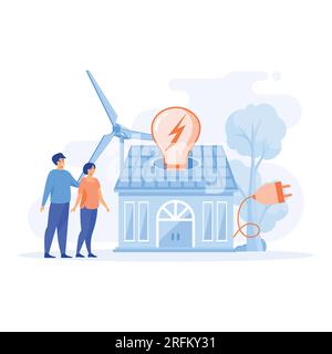 Green energy, Renewable energy concept. modern eco private house with solar energy panels and smart home technology. flat vector modern illustration Stock Vector