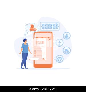 Household services. Utility bills in smart phone app. Regular payments as gas, water, electricity, heating. flat vector modern illustration Stock Vector