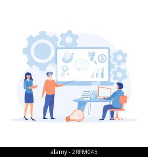 Business people characters working in the office. Team project, brainstorm, teamwork process, flat vector modern illustration Stock Vector