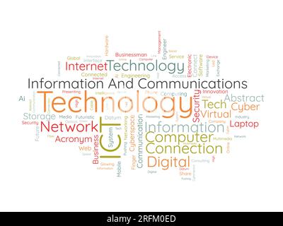 Word cloud background concept for Information and Communications Technology (ict). cyberspace network system of software development service. vector i Stock Vector