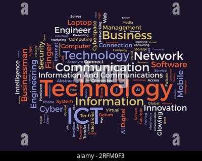 Word cloud background concept for Information and Communications Technology (ict). cyberspace network system of software development service. vector i Stock Vector