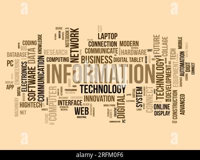 Word cloud background concept for Information technology. Computer network system use for internet communication skill develop. vector illustration. Stock Vector