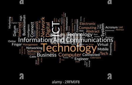 Word cloud background concept for Information and Communications Technology (ict). cyberspace network system of software development service. vector i Stock Vector